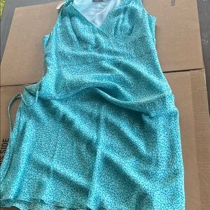 Ann Taylor Aqua Teal Printed Midi Slip Dress